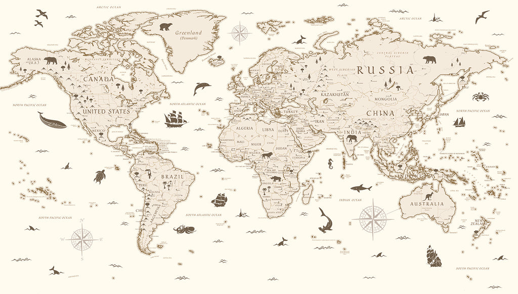 Explorer Atlas, World Map Wallpaper  in Sand close up