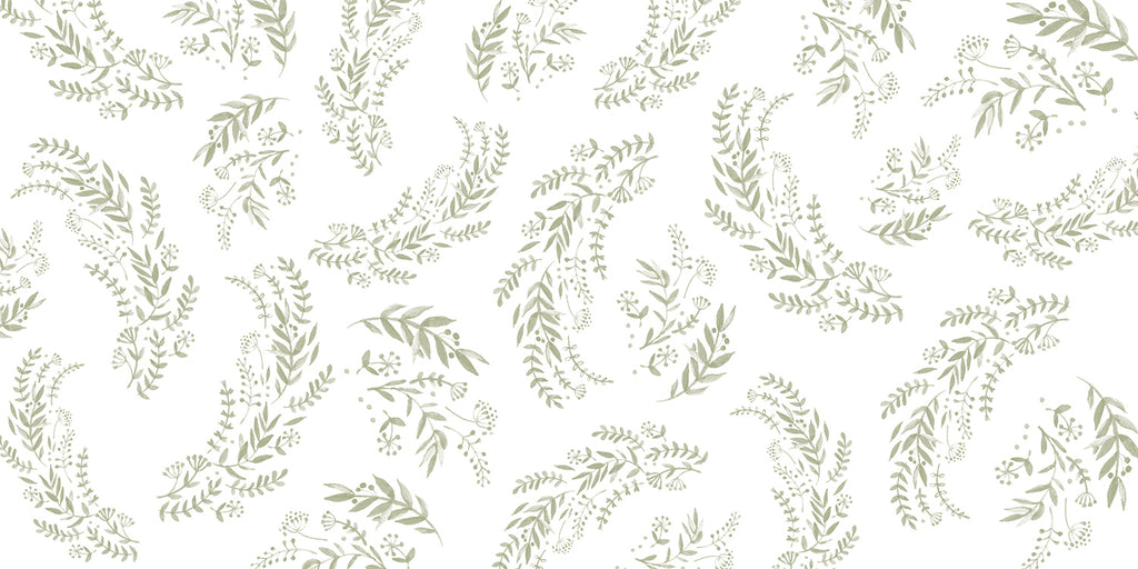 Flower Fields, Floral Patten Wallpaper  in Green close up