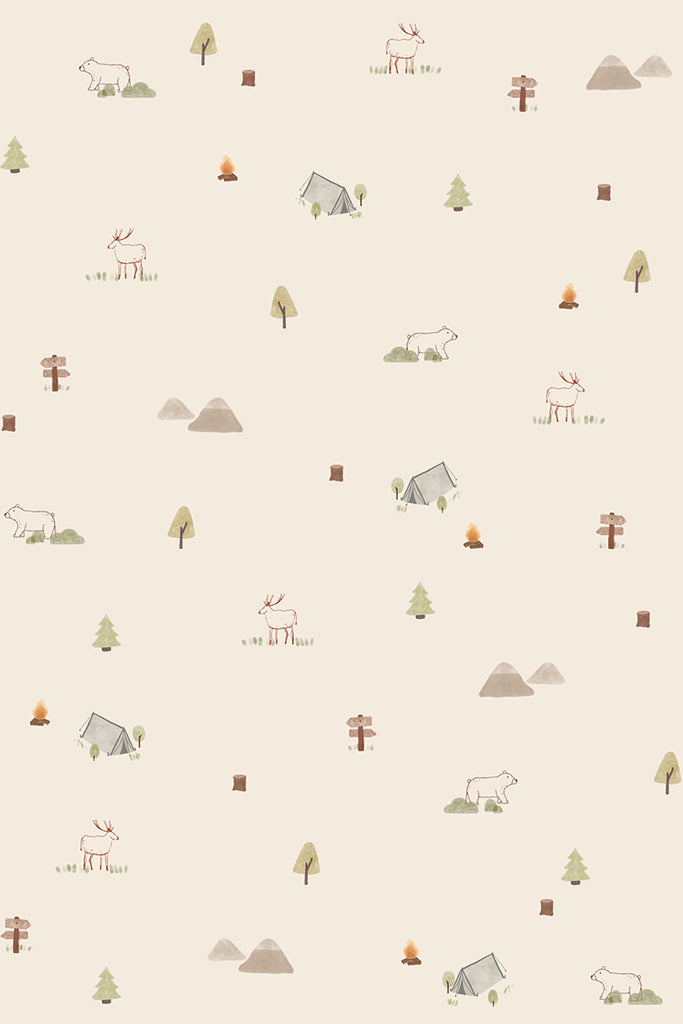 Mini Camper, Pattern Wallpaper in Sand close up