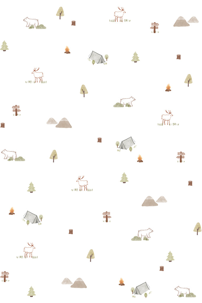 Mini Camper, Pattern Wallpaper in White close up