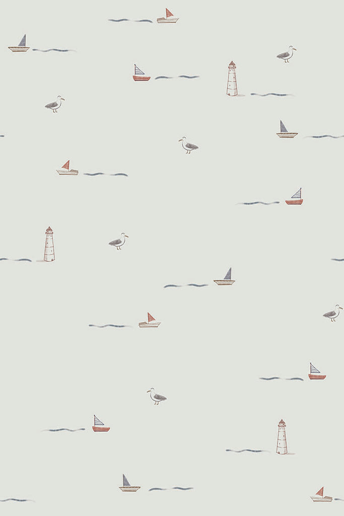 Mini Seafarer, Pattern Wallpaper in Light Grey close up