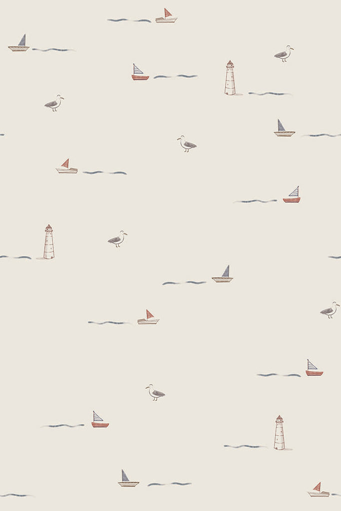 Mini Seafarer, Pattern Wallpaper in Nude close up