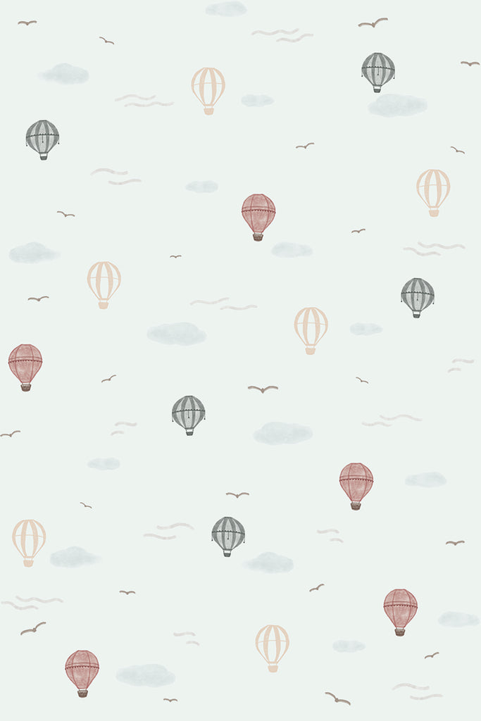 Mini Whimsical Air, Pattern Wallpaper in Blue close up