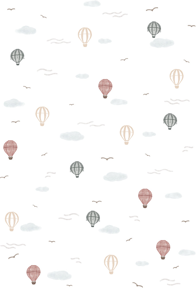 Mini Whimsical Air, Pattern Wallpaper in White close up