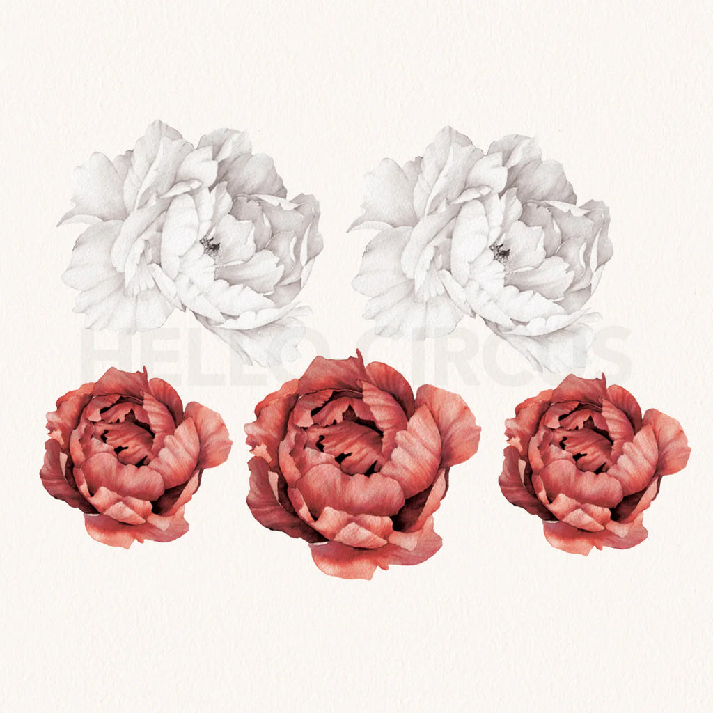 Peonies Pack, Floral Wall Decals in Crimson and White close up