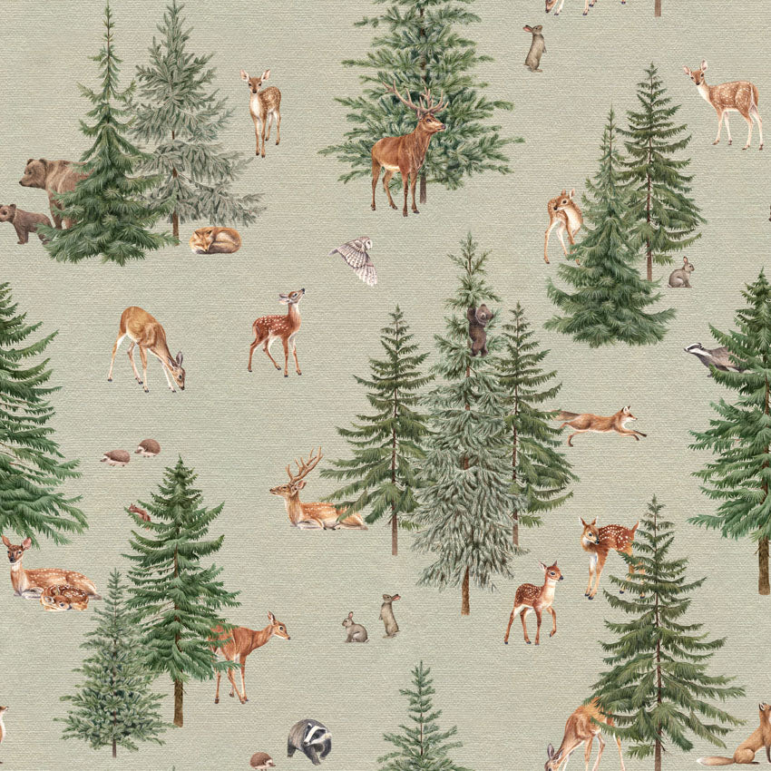 Pine forest, Pattern Wallpaper in Green close up