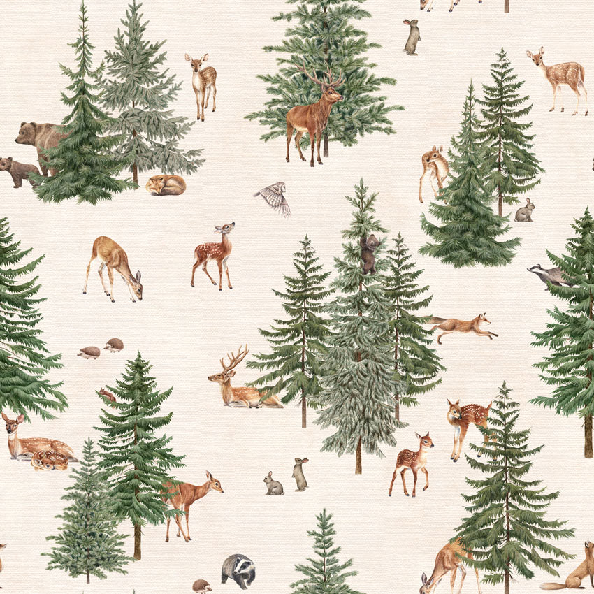 Pine forest, Pattern Wallpaper in White close up