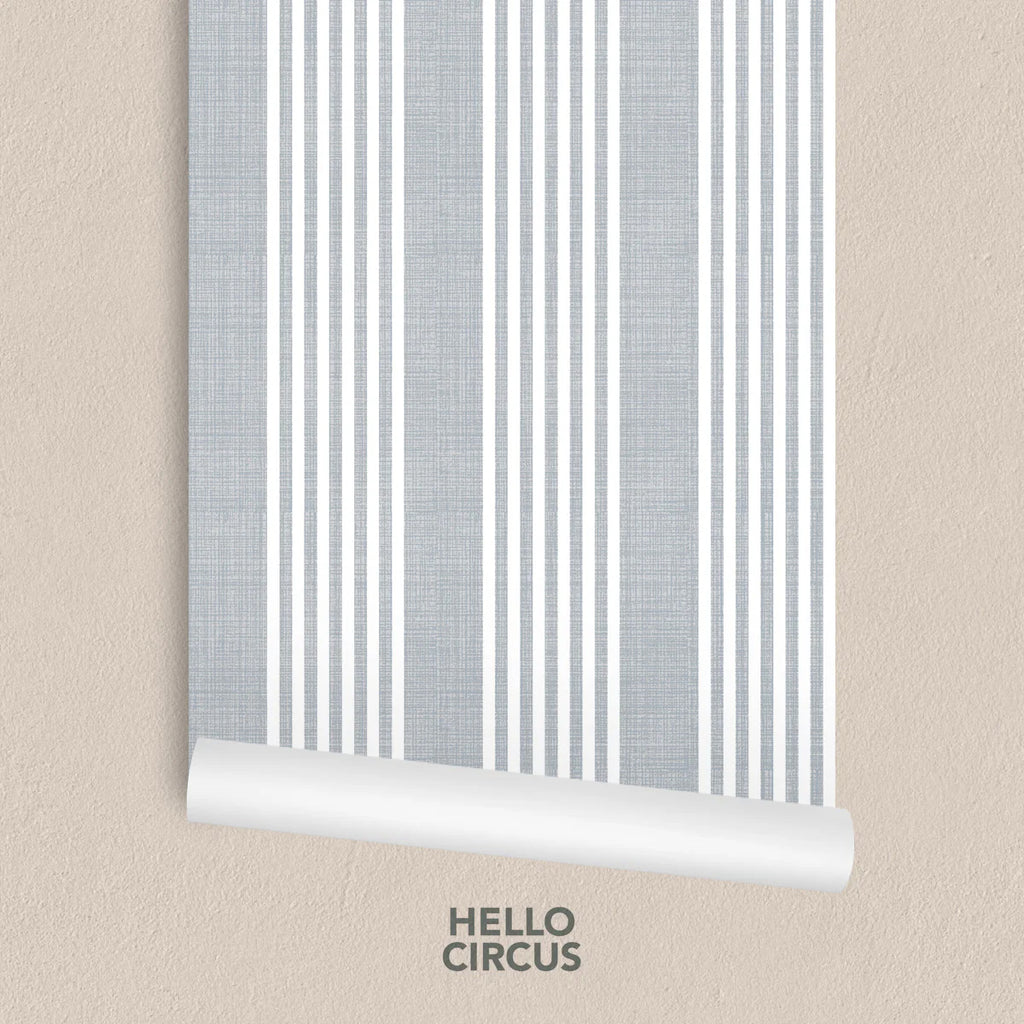 Stripes Linen, Pattern Wallpaper in Grey Blue close up