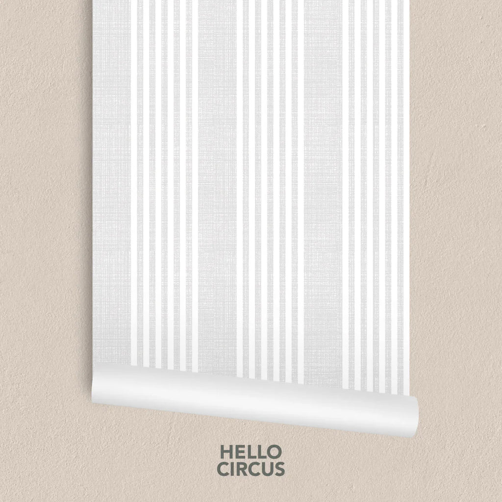 Stripes Linen, Pattern Wallpaper in Light Grey close up