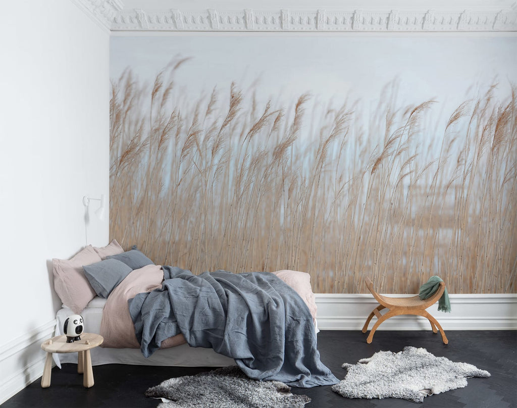 Swaying Reed Natural Mural Wallpaper in bedroom