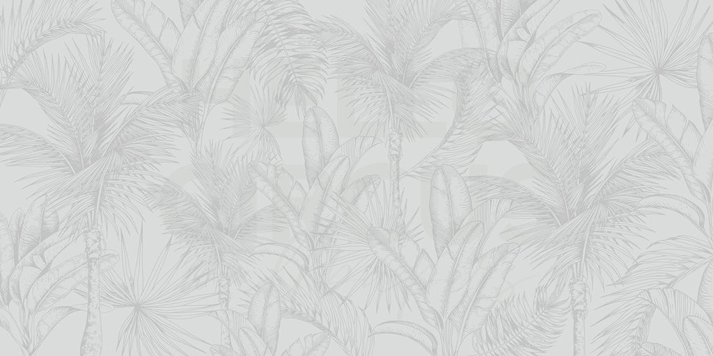 Tropics Botanical, Mural Wallpaper in Light Grey close up