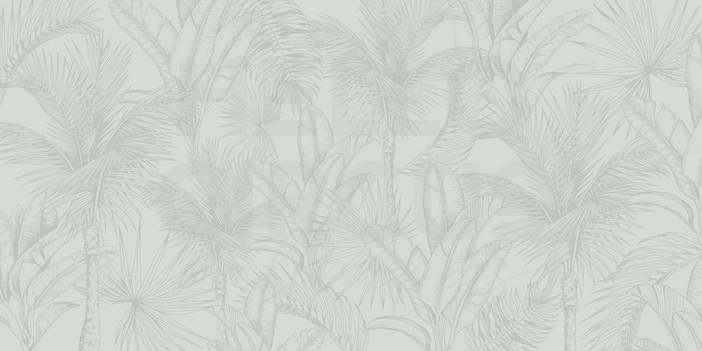 Tropics Botanical, Mural Wallpaper in Sage close up