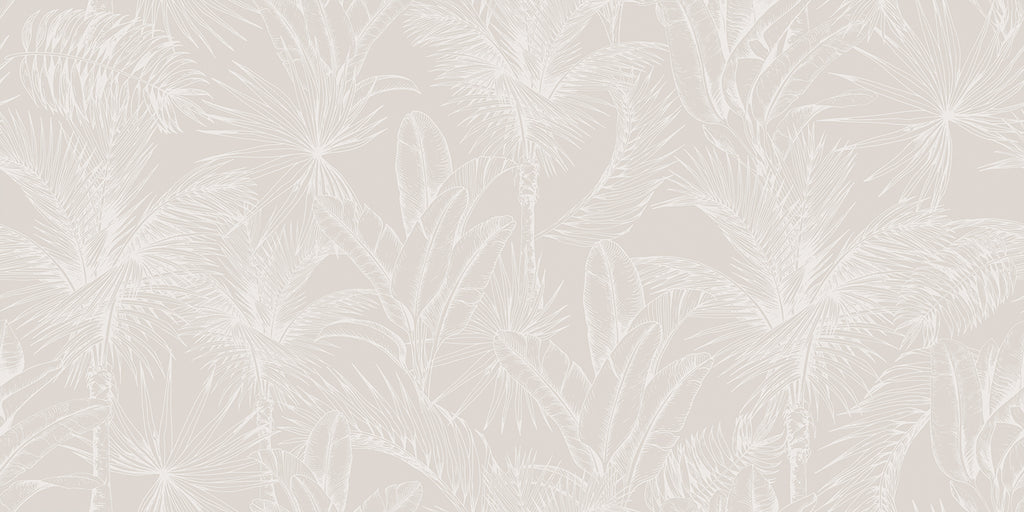 Tropics Botanical, Mural Wallpaper in White Nude close up