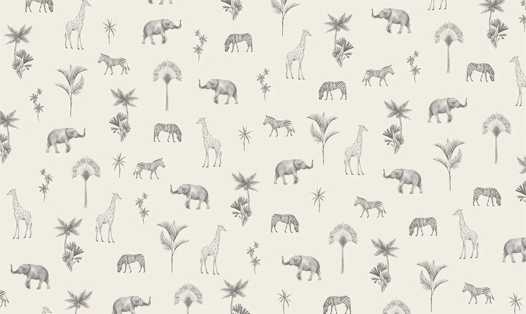 Woodland Animals, Pattern Wallpaper in Black White close up