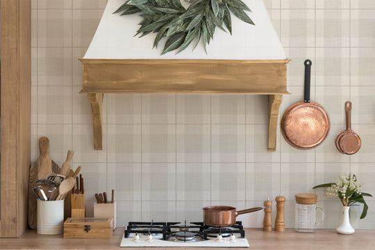 Tartan Plaid, Pattern Wallpaper in a farmhouse kitchen room