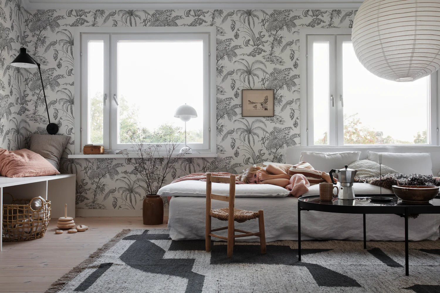 Moa, Tropical Pattern Wallpaper in living room