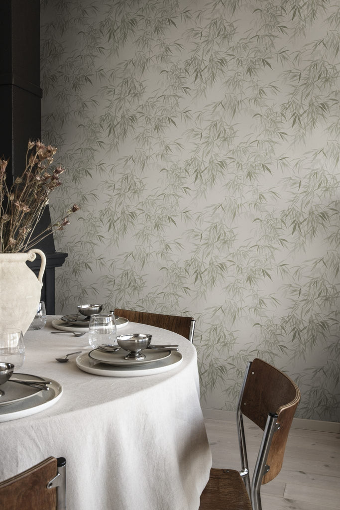 Jon Watercolor Bamboo Japanese Wallpaper in Dining Room
