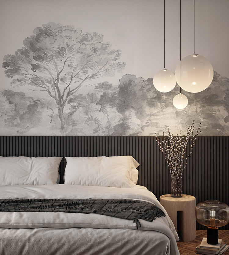 HC-An_Old_World_Arboretum_Watercolour_Mural_Wallpaper-Black_and_White-Interior1.jpg An Old World Arboretum, Watercolour Mural Wallpaper in Black & White in Master Bedroom