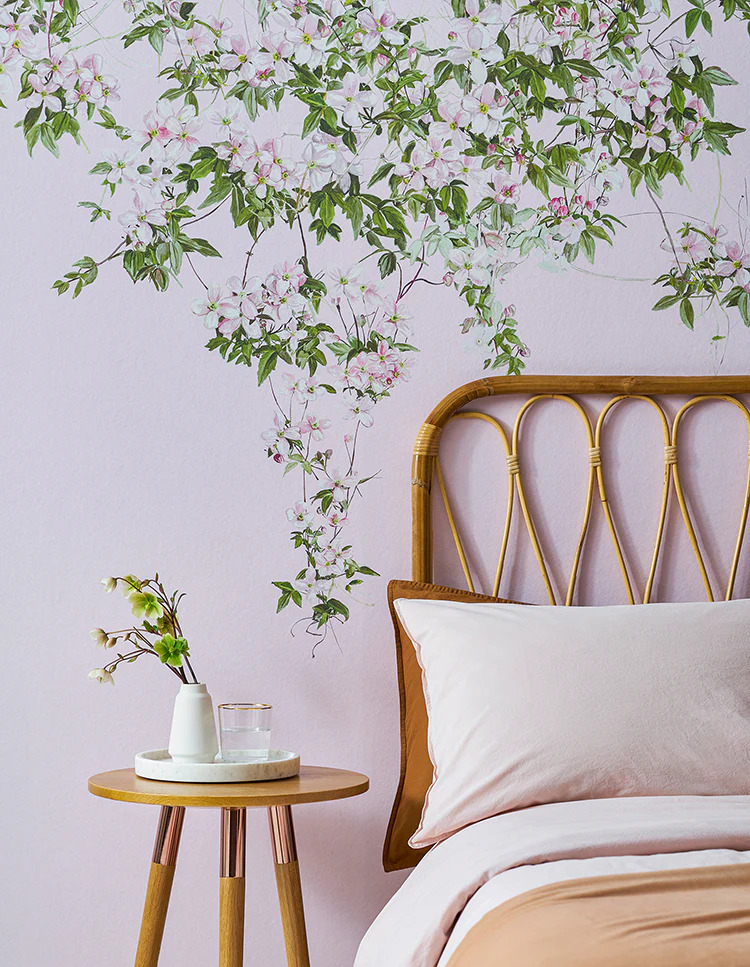 HC-Classic_Clematis_Floral_Mural_Wallpaper-Pink-Interior1_900x.jpg classic-clematis-wallpaper in girl's bedroom
