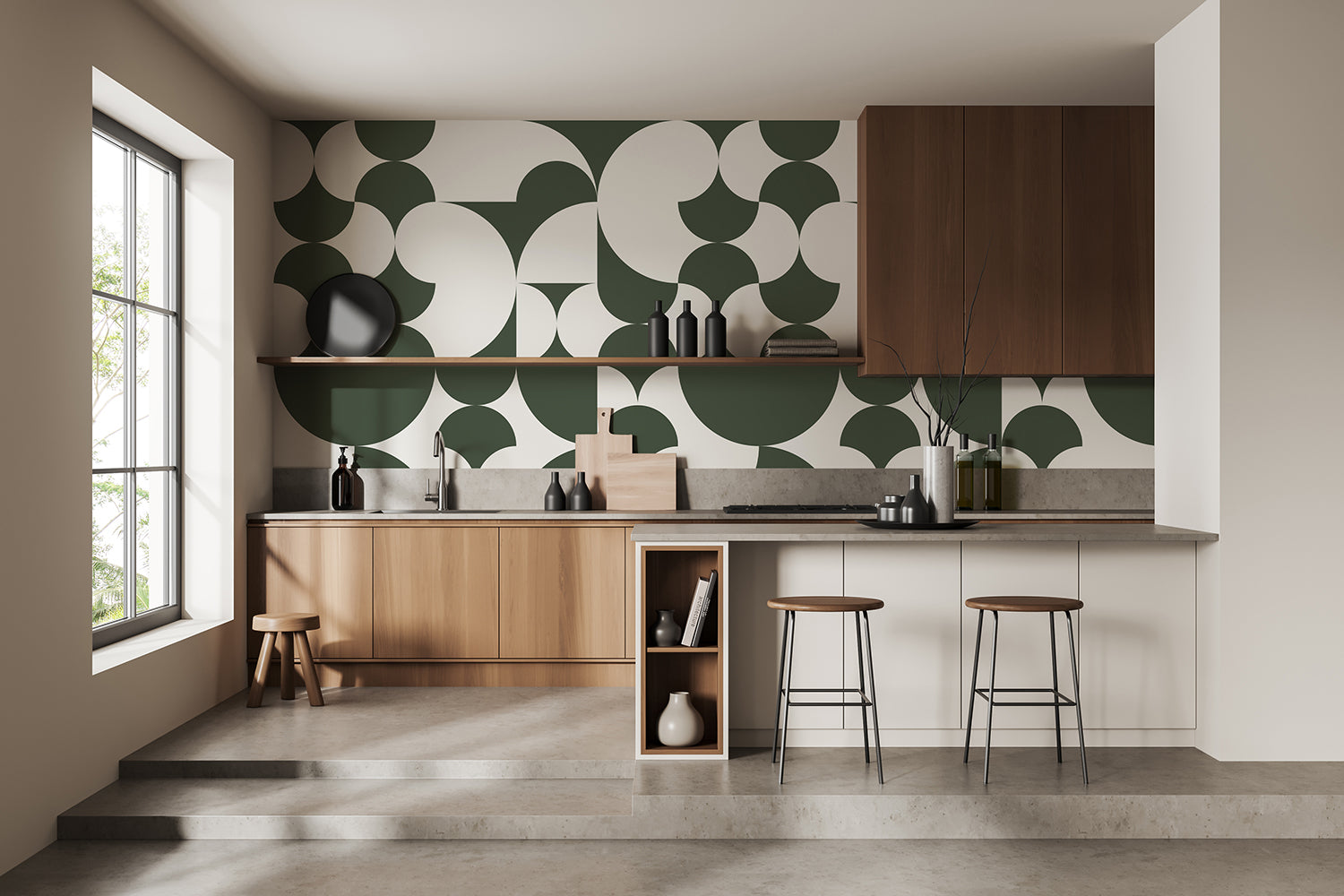 Arcadian Harmony, Geometric Wallpaper in living room