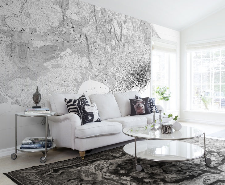 The Wharf Wallpaper, San Francisco Map in Living Room
