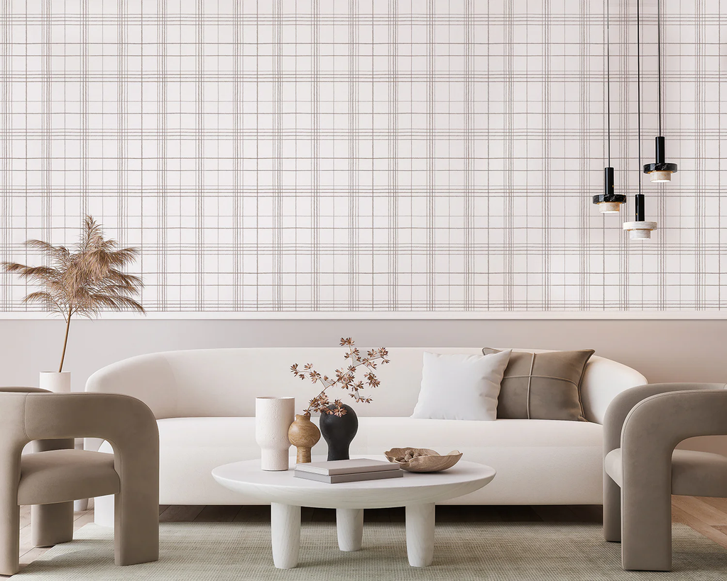 Hand Drawn Plaids Wallpaper in Living Room