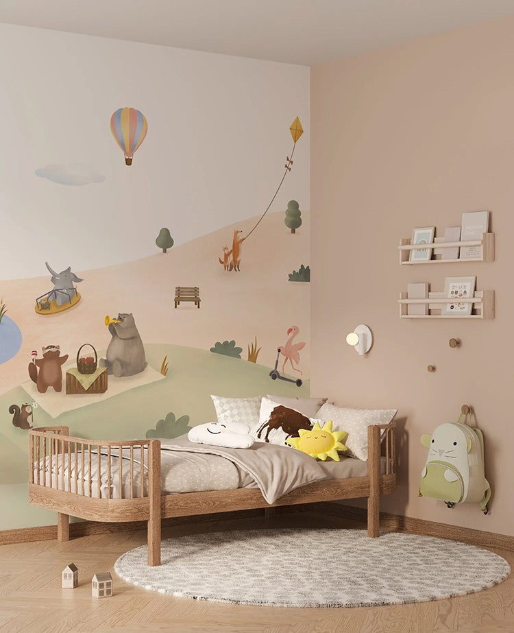 Summer Playground Adventures, Animal Mural Wallpaper in kids room