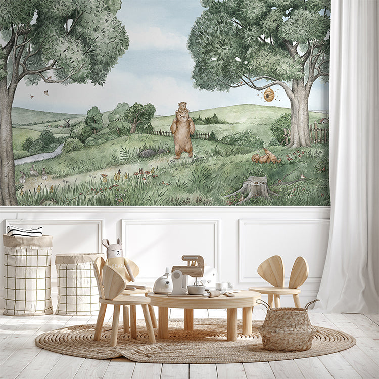 HC-Bears_and_Bees_Animal_Mural_Wallpaper-Interior1.jpg bears-and bees animal mural wallpaper in kids jungle room