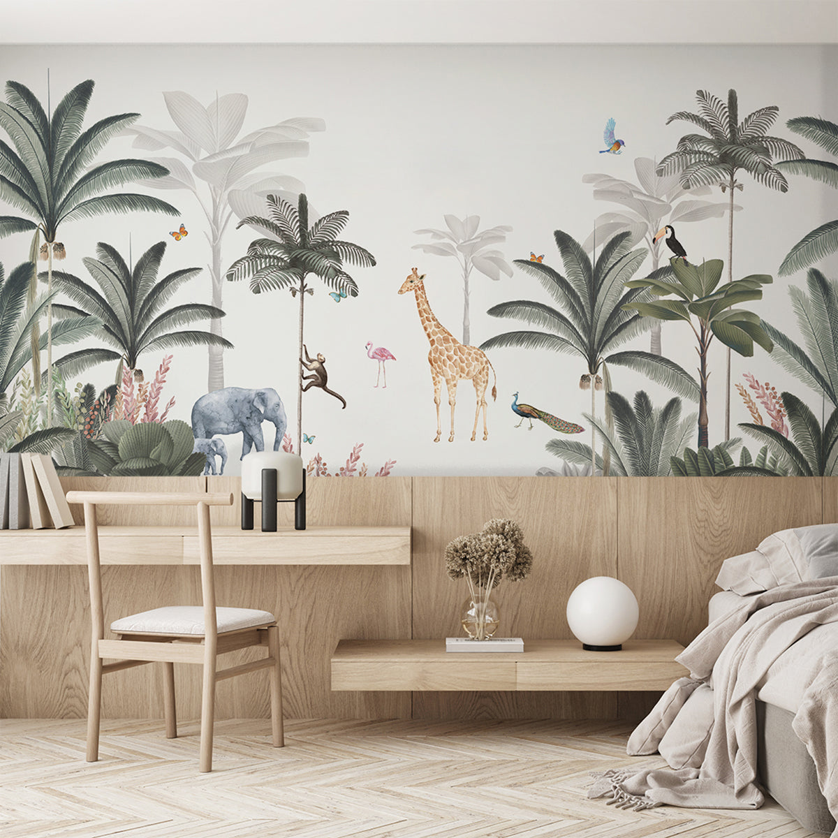 HC-Lush_Kingdom_Animal_Mural_Wallpaper-Green-Interior1.jpg lush jungle kingdom wallpaper in kids room
