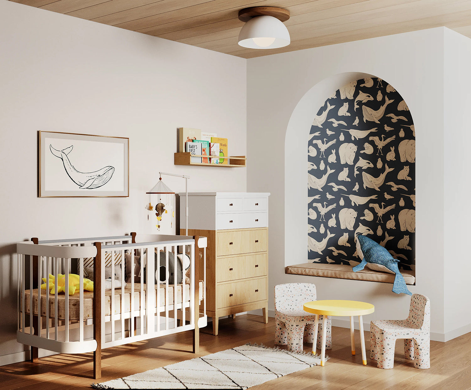 Frosty Friends, Animal Pattern Wallpaper in Blue in Kid's room