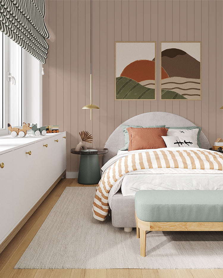 HC-Shiplap_Vertical_Striped_Wallpaper-Nude-Interior1.jpg Shiplap, Vertical Striped Wallpaper in living room