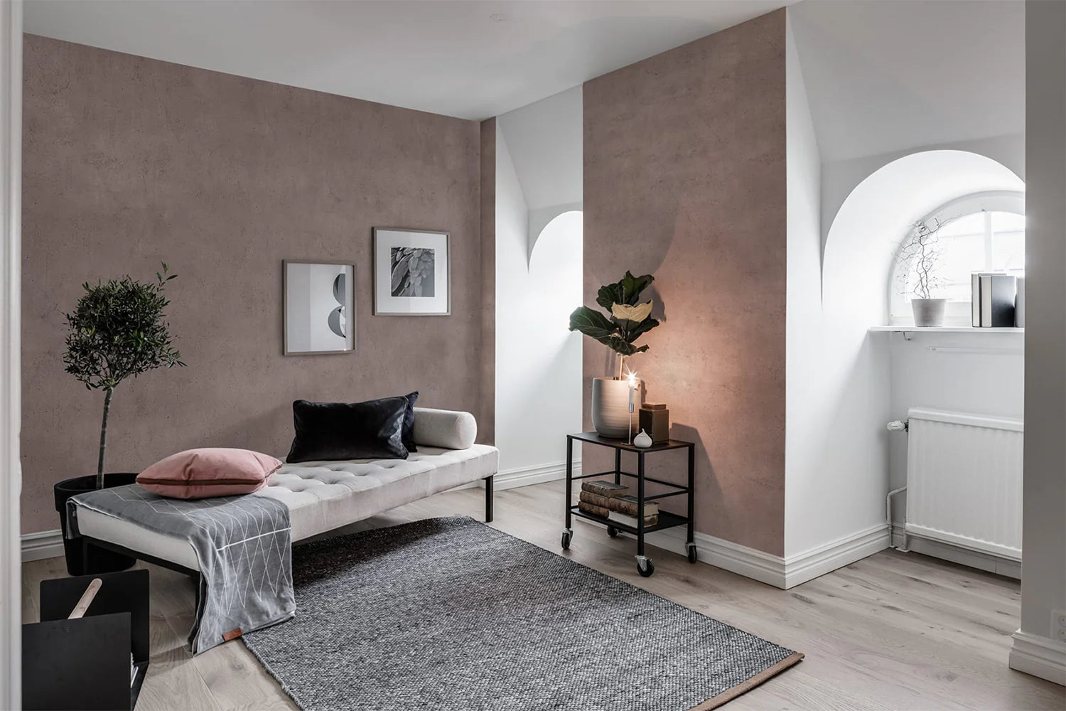 Blush Solid, Concrete Wallpaper in living room