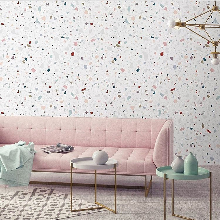 Confetti Terrazzo Wallpaper in a living room.