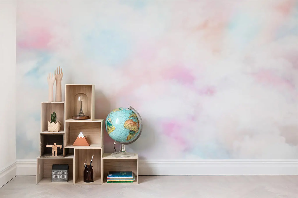 Bubble Gum Clouds, Pastel Mural Wallpaper in kids room