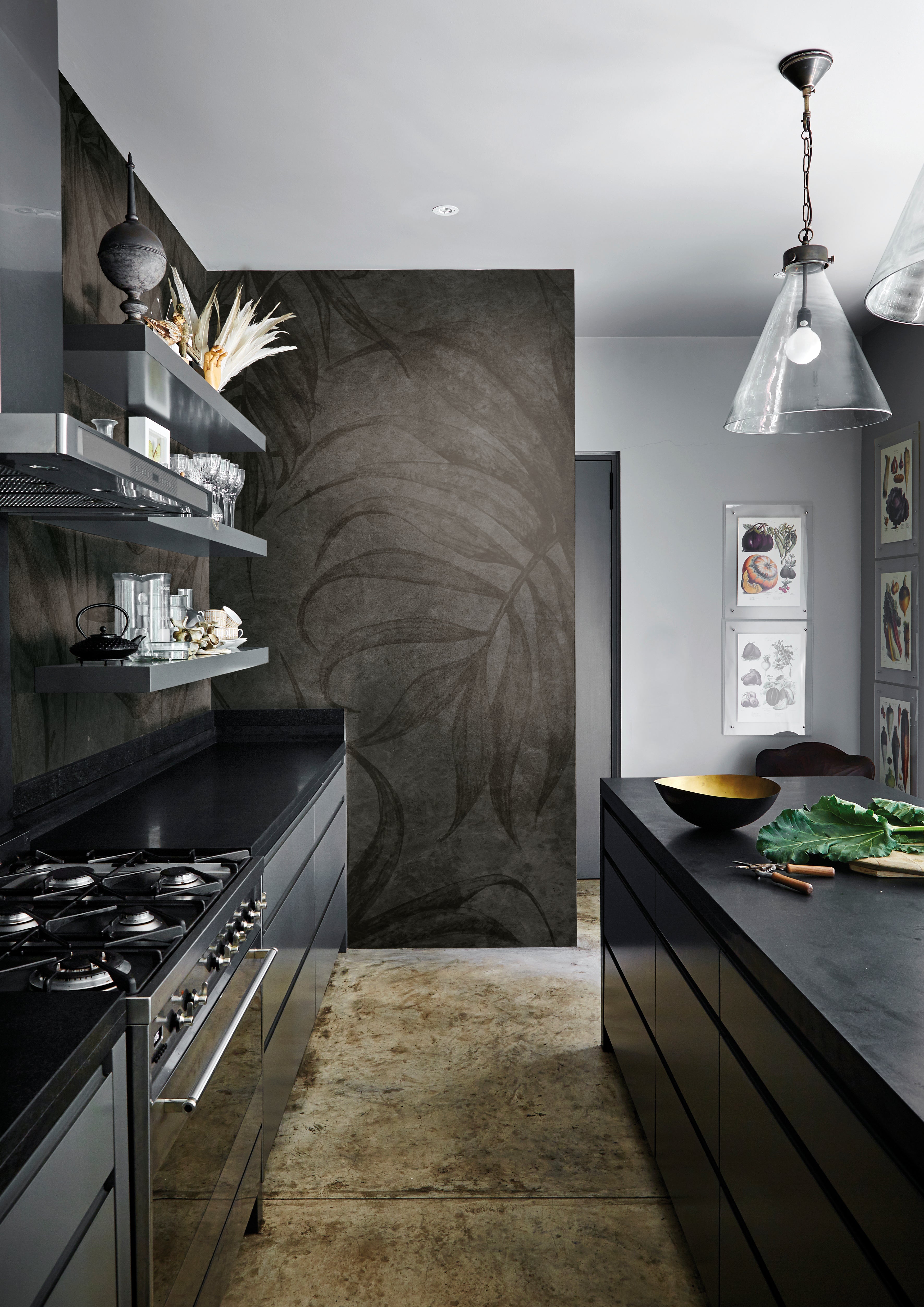 Terry Leaf, Tropical Pattern Wallpaper in kitchen