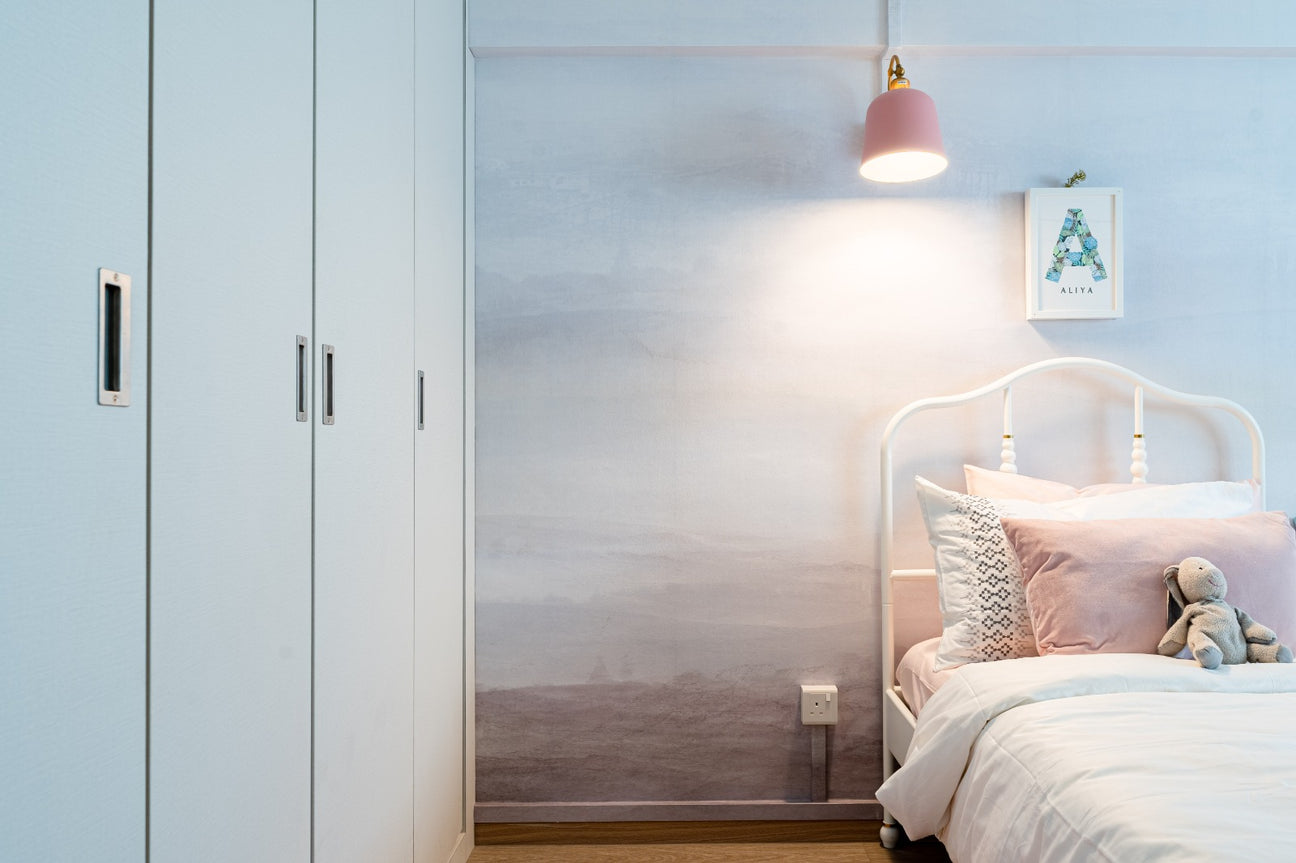 Blush Vista, Watercolor Wallpaper in bedroom