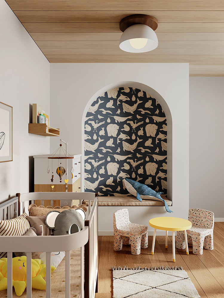 Frosty Friends Animal Pattern Wallpaper on the wall