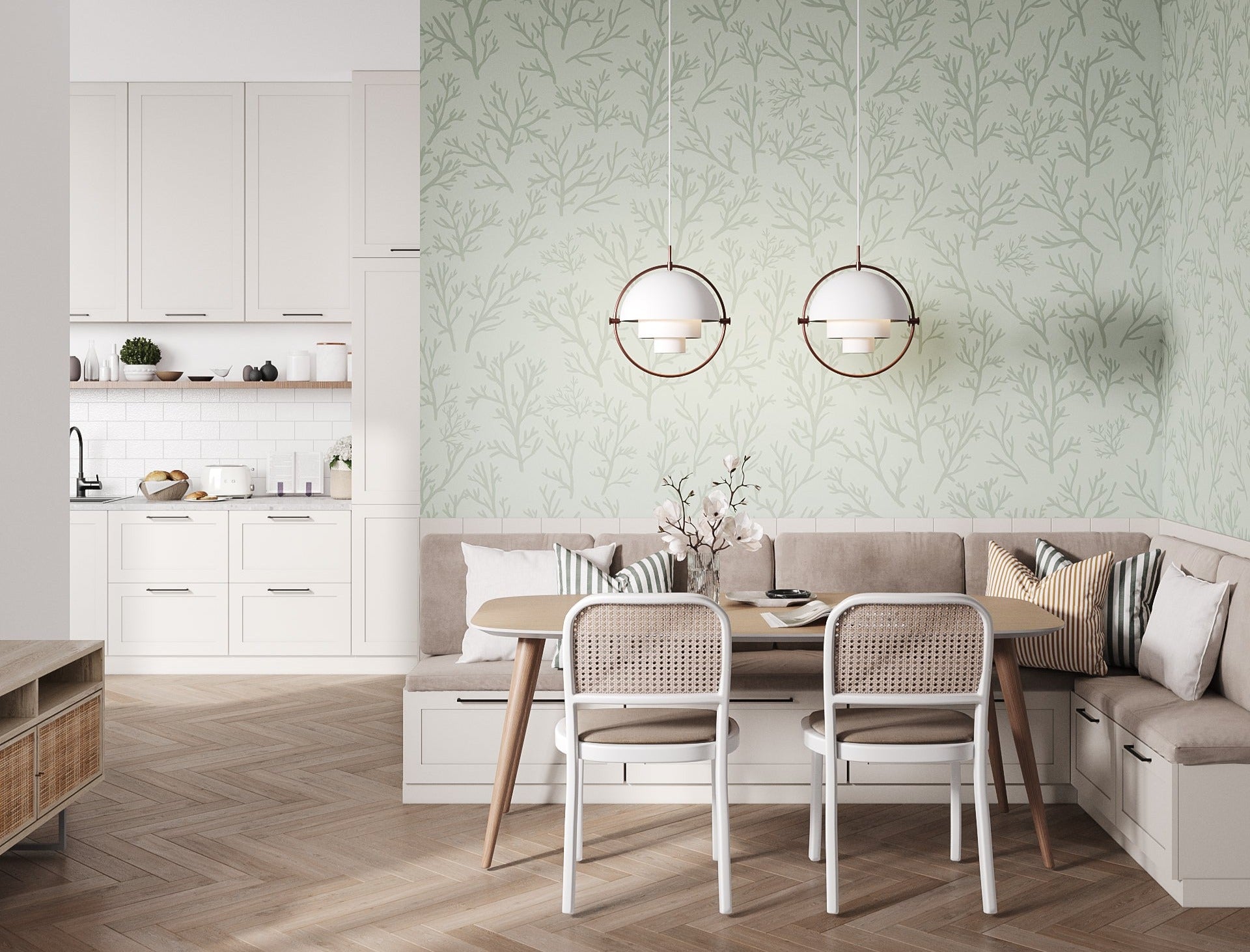 Saltwater Foliage, Wallpaper in Dining Room