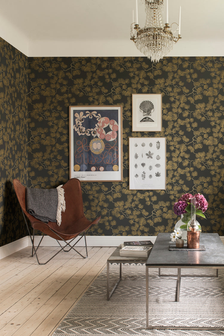 Pine, Pattern Wallpaper installed in living room with Victorian style interior