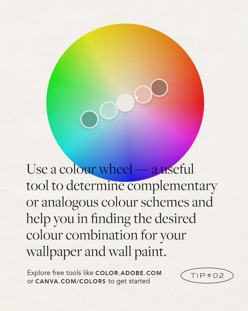 Tips on pairing paint colour with wallpaper - use a colour wheel