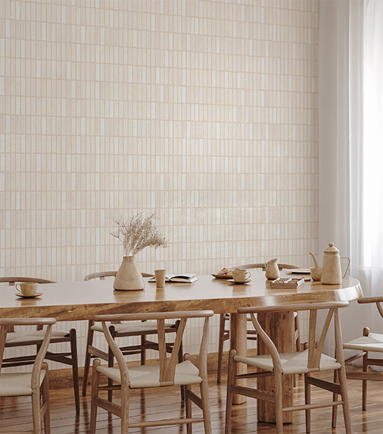 HC-Terra_Tessel_Pattern_Wallpaper-SAND-Interior2.jpg Terra Tessel, Pattern Wallpaper in sand in dining room