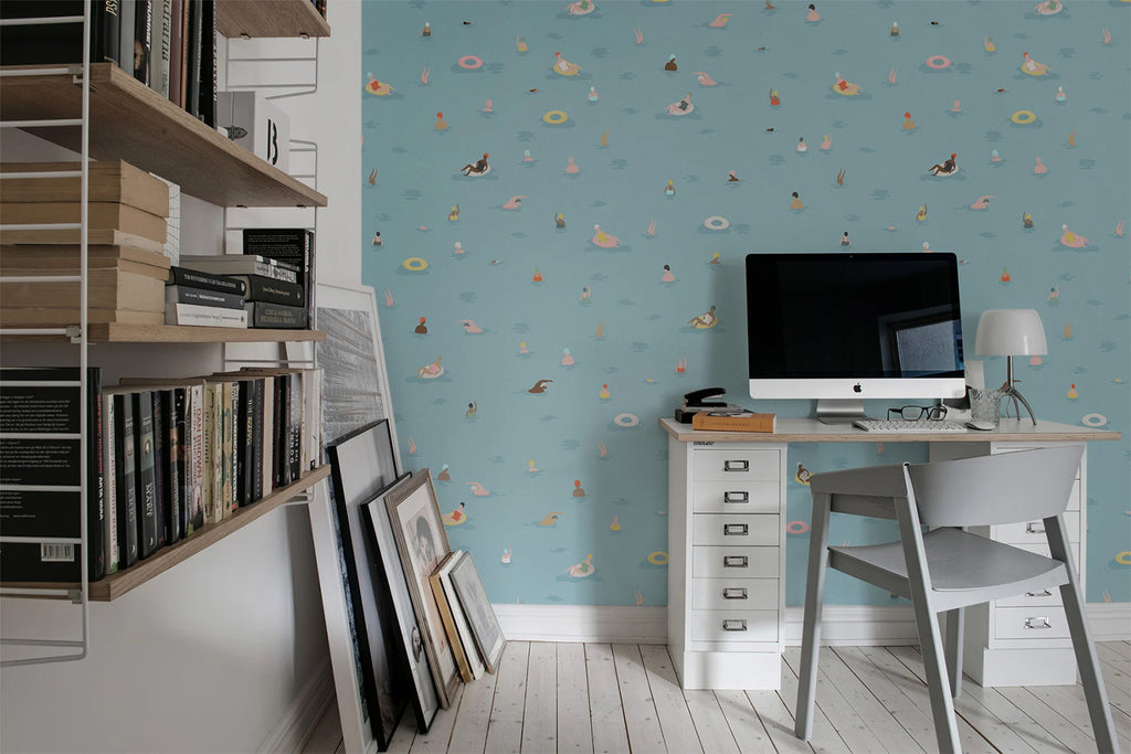Summer by the Pool, Wallpaper in study room with computer