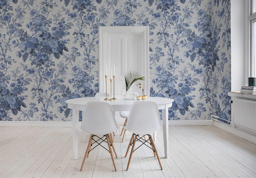 Porcelain, Floral Pattern Wallpaper in bedroom
