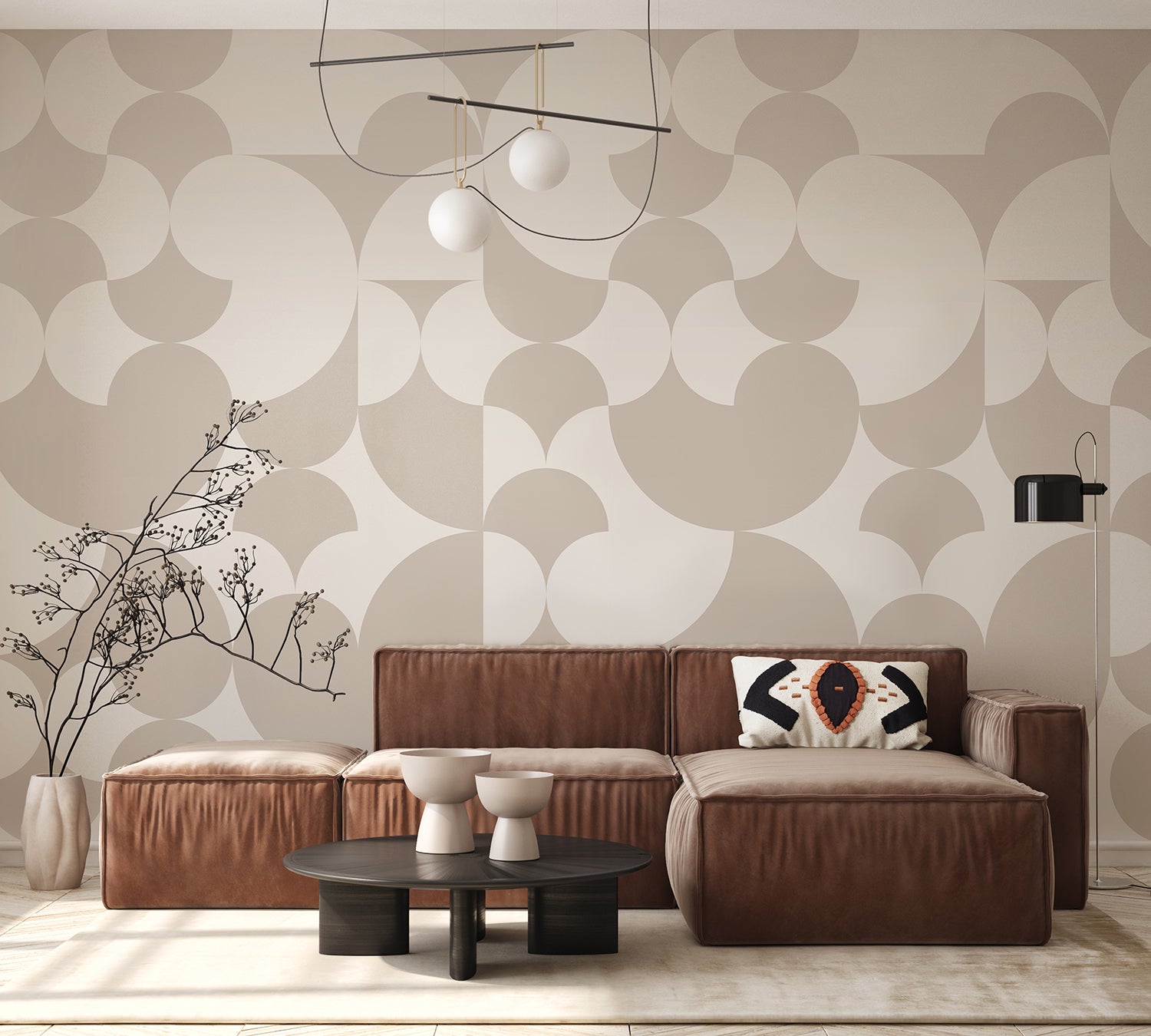 Arcadian Harmony, Geometric Pattern Wallpaper in living room
