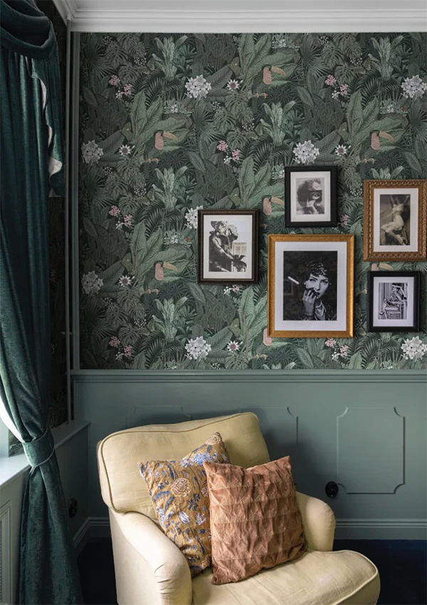 Floral Toucan Wallpaper in Living Room