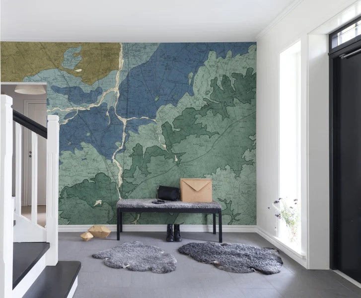 Oxford Clay Map Wallpaper in hallway