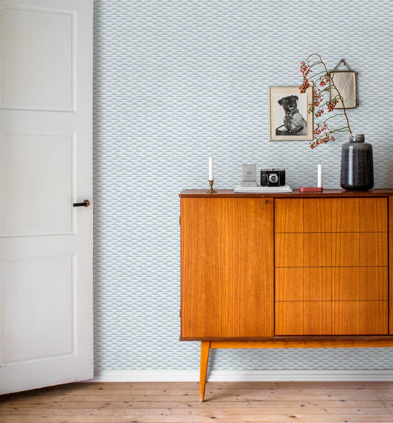 Hagalund, Pattern Wallpaper in Blue in Hallway
