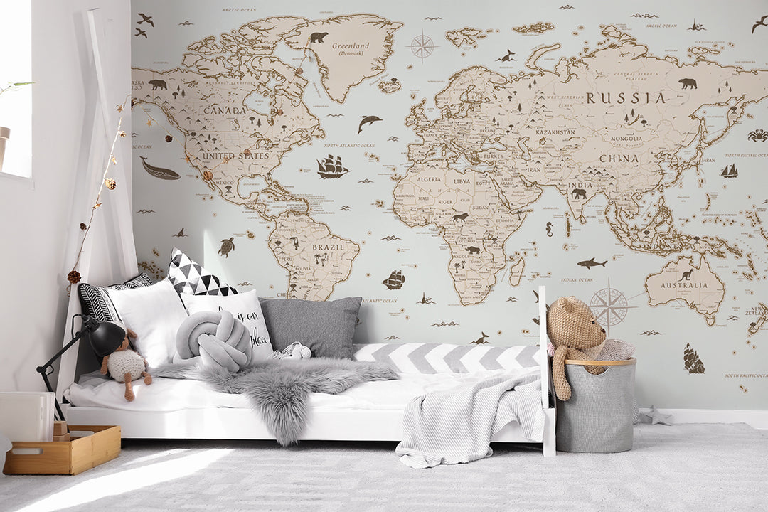 Explorer Atlas, World Map Wallpaper in Kids Room