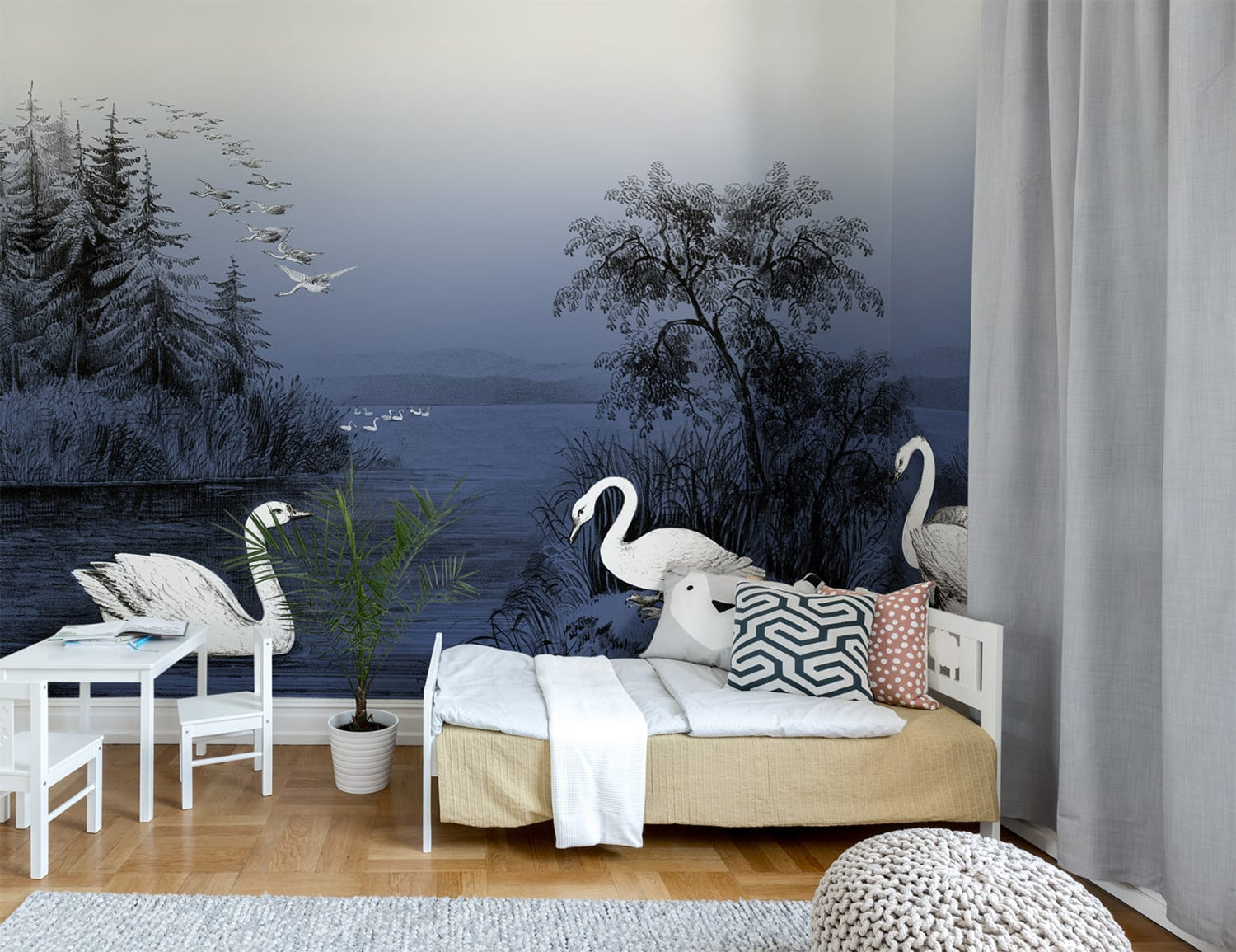 Swan Lake, Nature Mural Wallpaper in kids bedroom