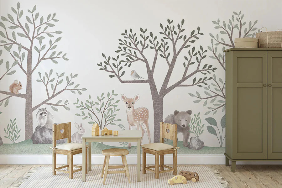 Walk in the Wild Woods Wallpaper in kids room